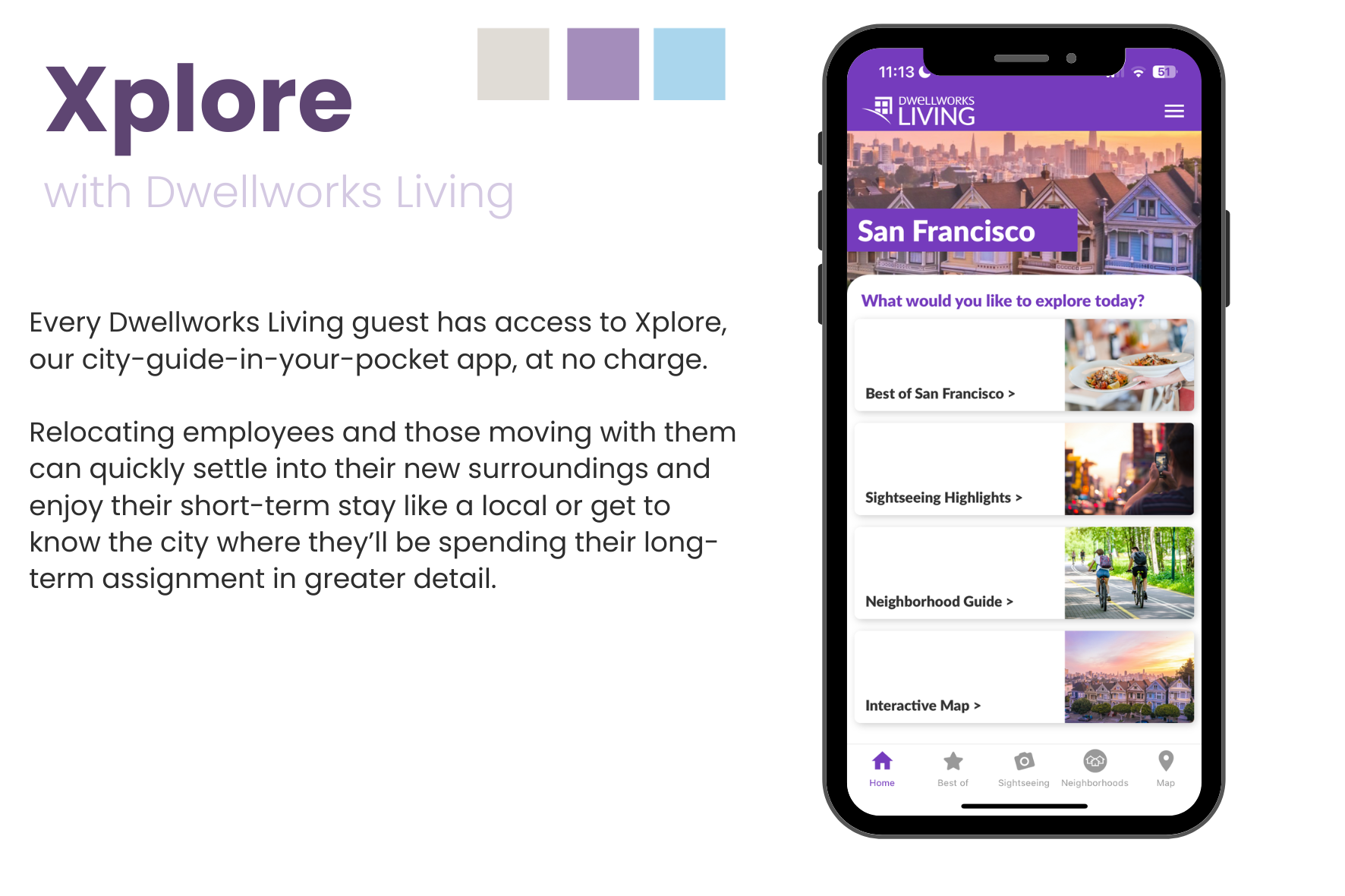 Dwellworks Living Corporate Housing - Xplore app - an app for transferees exploring their relocation city